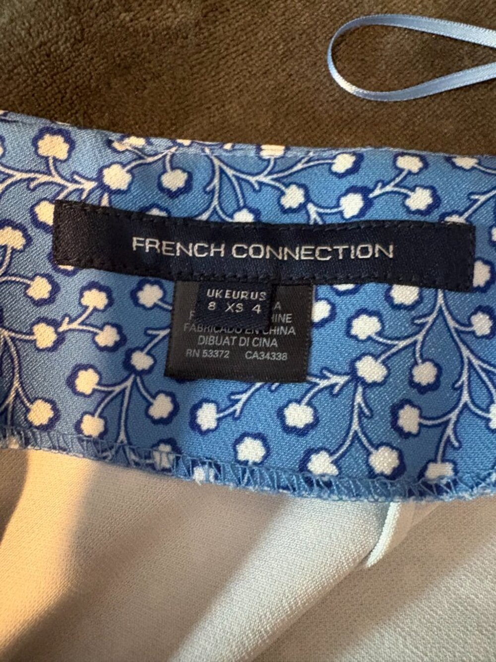 French Connection Strapless Tie Back Blue and White Floral Pattern Mini Dress XS - Picture 5 of 5